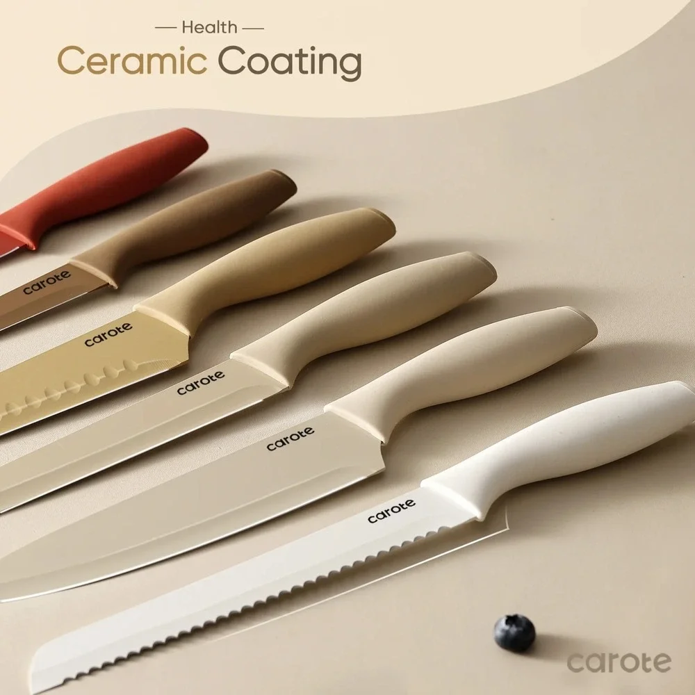 Carote 12 Pcs Kitchen Knife Set Stainless Steel Nonstick Ceramic Coating - Taupe